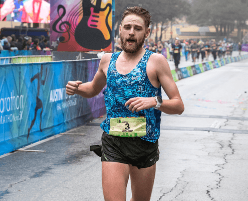 Daniel Bishop finishes 3rd overall at the 2018 Austin Marathon.