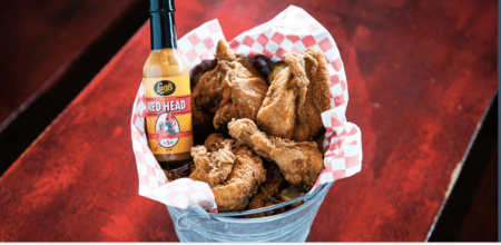 Picture of a bucket of fried chicken from Lucy's, one of our favorite south Austin lunch spots along the Austin Marathon course.