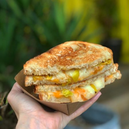 Picture of the Waylon & Willie from Burro Cheese, one of our favorite south Austin lunch spots along the Austin Marathon course.