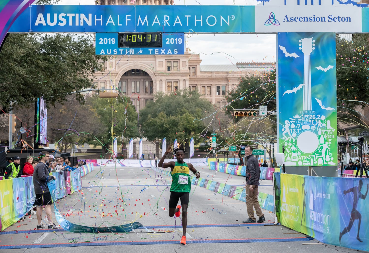 James Ngandu crosses the 2019 Austin Half Marathon in first place. He is one of the runners accepted with the second round of elite runners for the 2020 Austin Half Marathon.