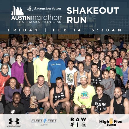 Group photo taken outside of Fleet Feet Austin from the 2019 Austin Marathon Shakeout Run. The 2020 Austin Marathon Shakeout Run will be part of an unforgettable Austin Marathon weekend.