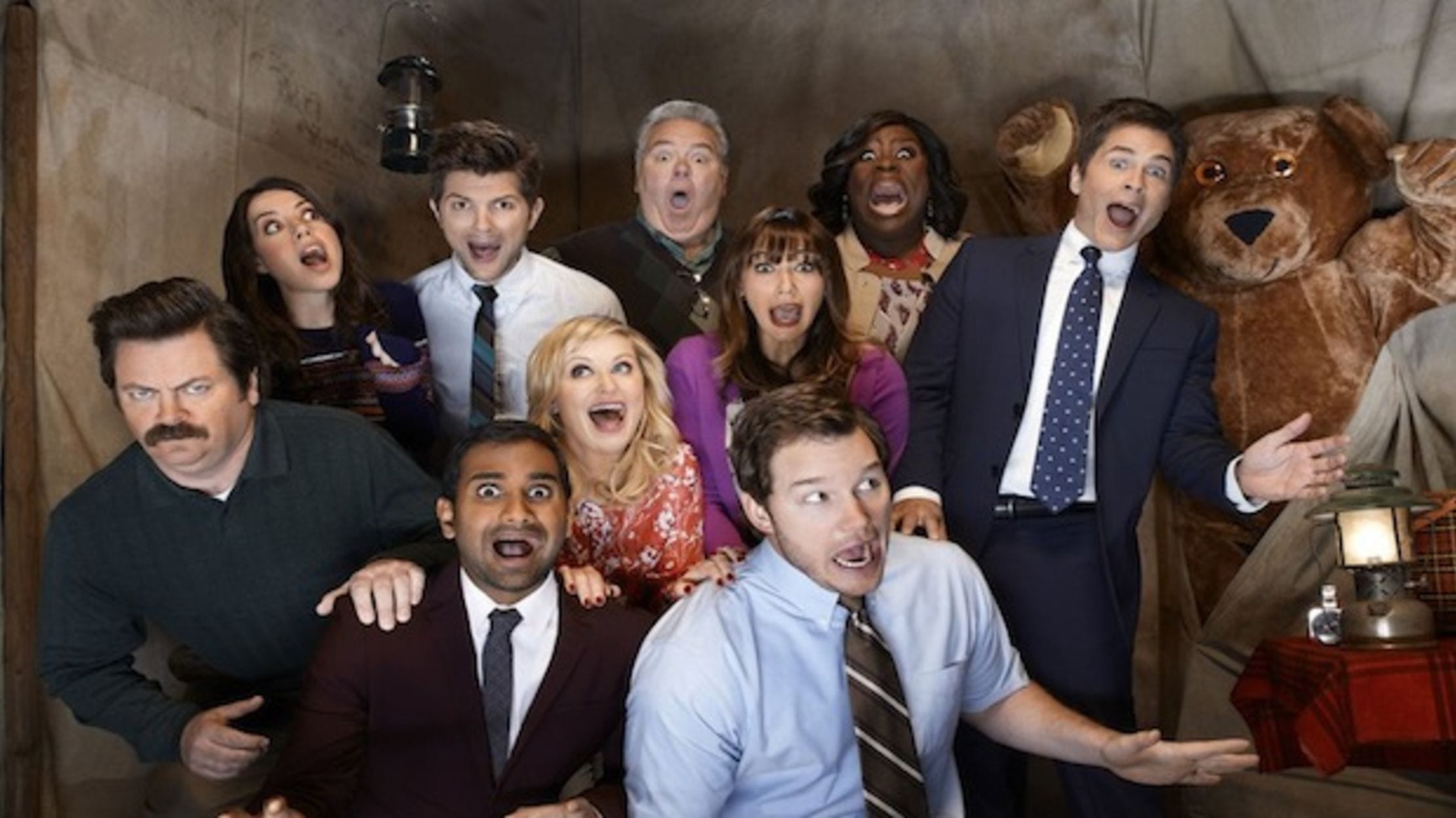 Image of Parks and Recreation promotional material. Parks and Recreation is on the High Five Events binge-worthy show recommendation list.