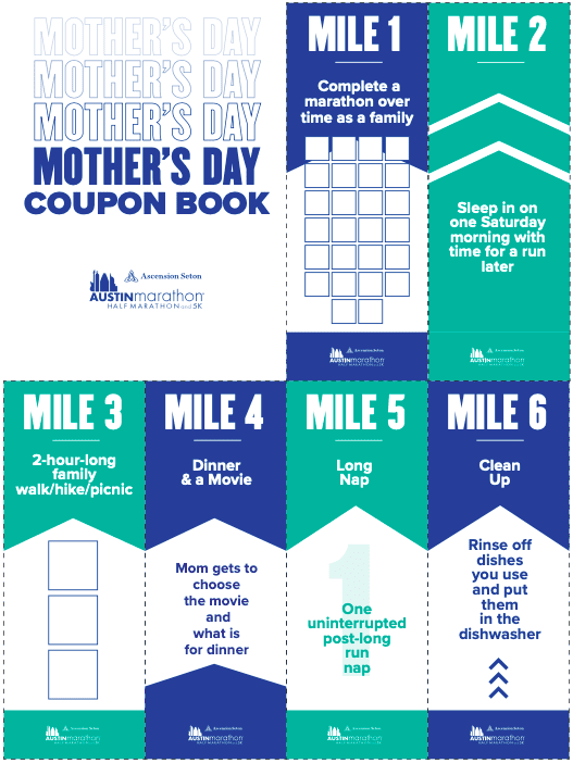 Screenshot of the Austin Marathon's Mother's Day coupon book. Click to download the free coupon book for your mom!