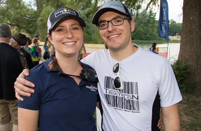 Image of Tina Teich and her husband, Alex, at 2017 Kerrville Triathlon. Image of John Chung at Rookie Triathlon. Read this blog to meet High Five Events.