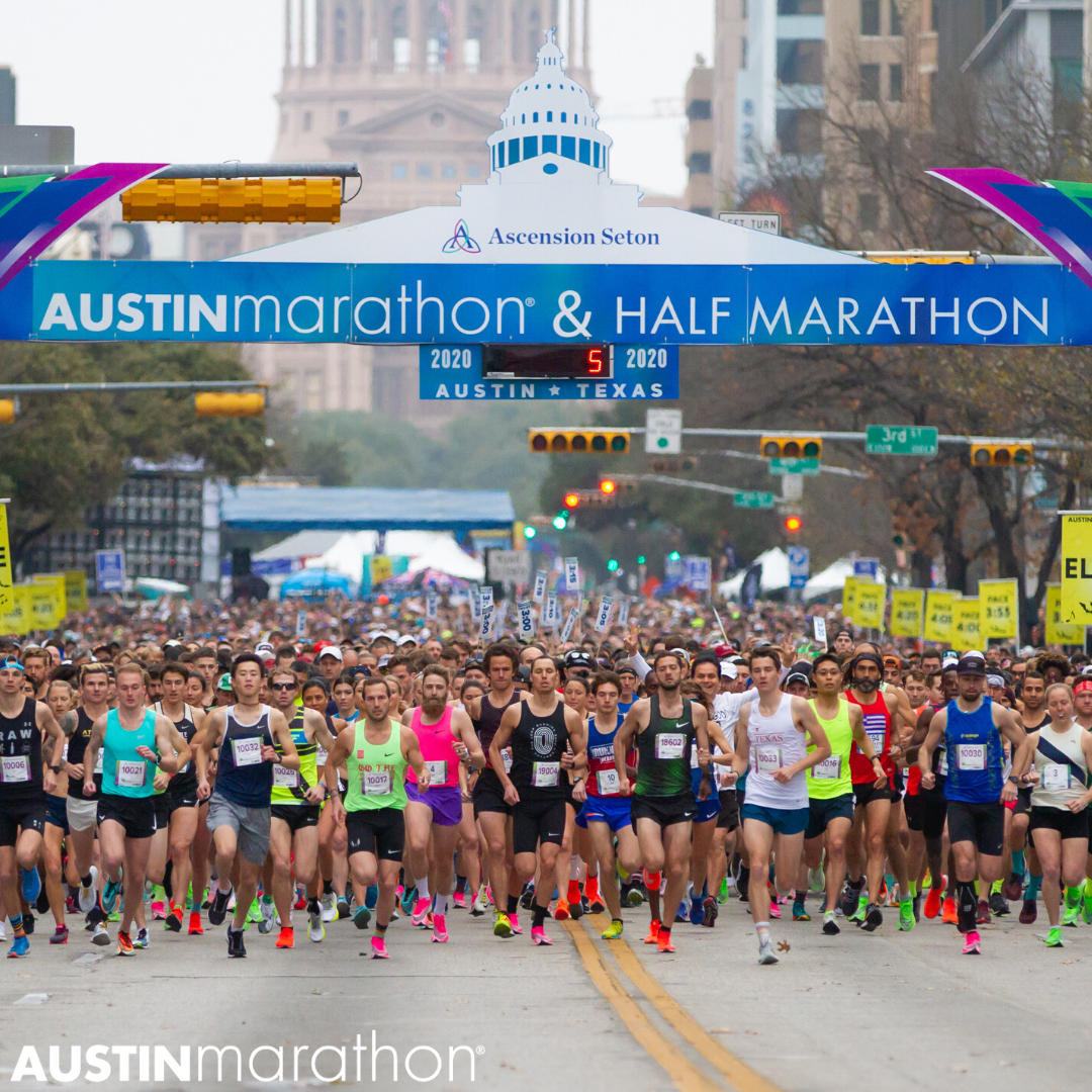 Image of the start of the 2020 Ascension Seton Austin Marathon. Registration for the 30th annual Austin Marathon opens on June 1st.