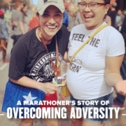 Image of Eileen Alvarez and her friend Bernabe at the 2020 Ascension Seton Austin Marathon finish line. Eileen's training plan included months of miles and overcoming adversity.