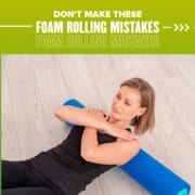 Female rolls her back on a blue foam roller. Text on design reads Don't Make These Foam Rolling Mistakes. Learn more at https://youraustinmarathon.com/foam-rolling-mistakes/