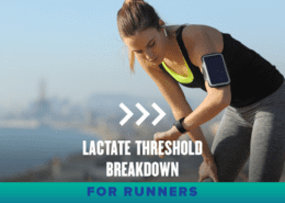 Female runner looks at her watch after a tough workout. Text on design reads Lactate Threshold Breakdown for Runners. Learn more at http://48d.435.myftpupload.com/lactate-threshold-breakdown/
