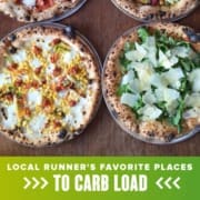 Template_SocialMediaClassic Four pizzas from Bufalina are displayed on a table. Text on design reads Local Runner's Favorite Places to Carb Load. Read more about the choices of the Comedor Run Club runners at http://48d.435.myftpupload.com/comedor-run-club-places-to-carb-load/