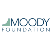 Logo of the Moody Foundation, featuring "MOODY" in bold uppercase letters with "FOUNDATION" below in smaller text. A green abstract arc shape sits to the left, reminiscent of the vibrant energy seen during the Austin Marathon. The background is a clean white. Austin Marathon Half Marathon & 5K