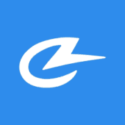A stylized white letter "C" with a sharp, lightning bolt-like design across the middle, set against a blue background—perfect for Austin running groups or those seeking free group runs in the city. Austin Marathon Half Marathon & 5K