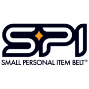 Logo for SPIbelt, showing the letters "SPI" in bold, stylized white text with a small orange diamond in the center, and the phrase "Small Personal Item Belt" written below in blue—ideal for sponsors seeking standout branding. Austin Marathon Half Marathon & 5K
