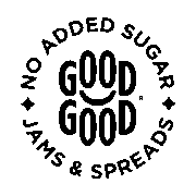 Black text logo on a white background that reads “NO ADDED SUGAR” above and “JAMS & SPREADS” below, with the words “GOOD GOOD” in bold letters stacked in the center—perfect for sponsors seeking healthy partnerships. Austin Marathon Half Marathon & 5K