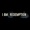 Text graphic with "I AM REDEMPTION" in bold, distressed white letters; "REDEMPTION" is highlighted by blue brackets. Below, smaller text reads "SHAWN LIVINGSTON" on a blue background—perfect for a charity running program or marathon fundraising event. Austin Marathon Half Marathon & 5K