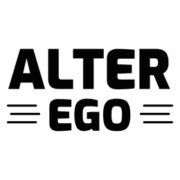Bold black text reads "ALTER EGO" on a white background, echoing the energy of a pre-race moment. "ALTER" is on top in larger font, "EGO" below in smaller font, with three horizontal lines on either side—reminiscent of an Austin Marathon Shakeout Run. Austin Marathon Half Marathon & 5K