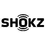 The image shows the SHOKZ logo in bold black letters, with two sets of curved lines resembling sound waves above and below the "O." The light gray background highlights the sponsors' branding. Austin Marathon Half Marathon & 5K