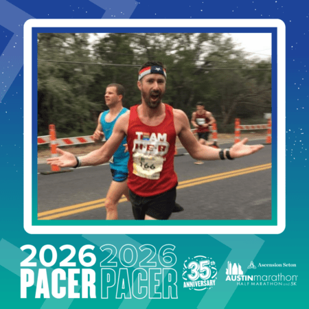 A male runner in a red 