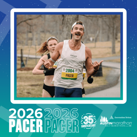 A male runner from the Pacer Group, wearing a 