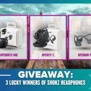 Giveaway promotion image featuring Shokz Headphones: OpenDots One earbuds, OpenFit 2 earbuds, and OpenRun Pro 2 banded headphones, with text announcing “GIVEAWAY: 3 lucky winners of Shokz headphones.”. Austin Marathon Half Marathon & 5K
